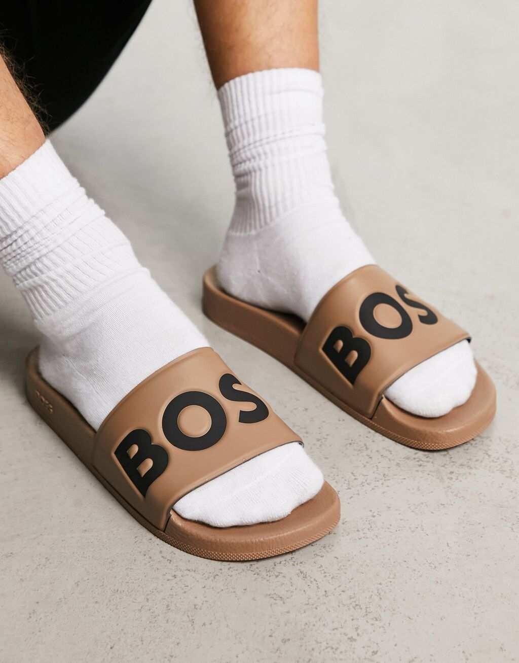 

Бежевые шлепанцы с логотипом BOSS Orange Aryeh