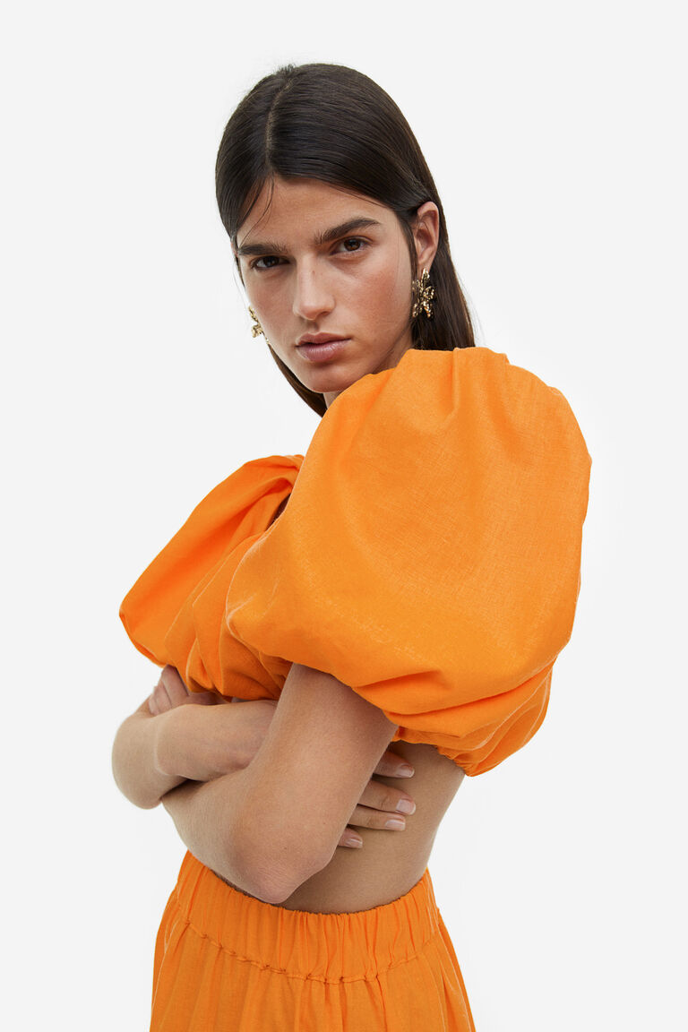 Укороченный топ из льняной ткани H&M, оранжевый льняной топ h