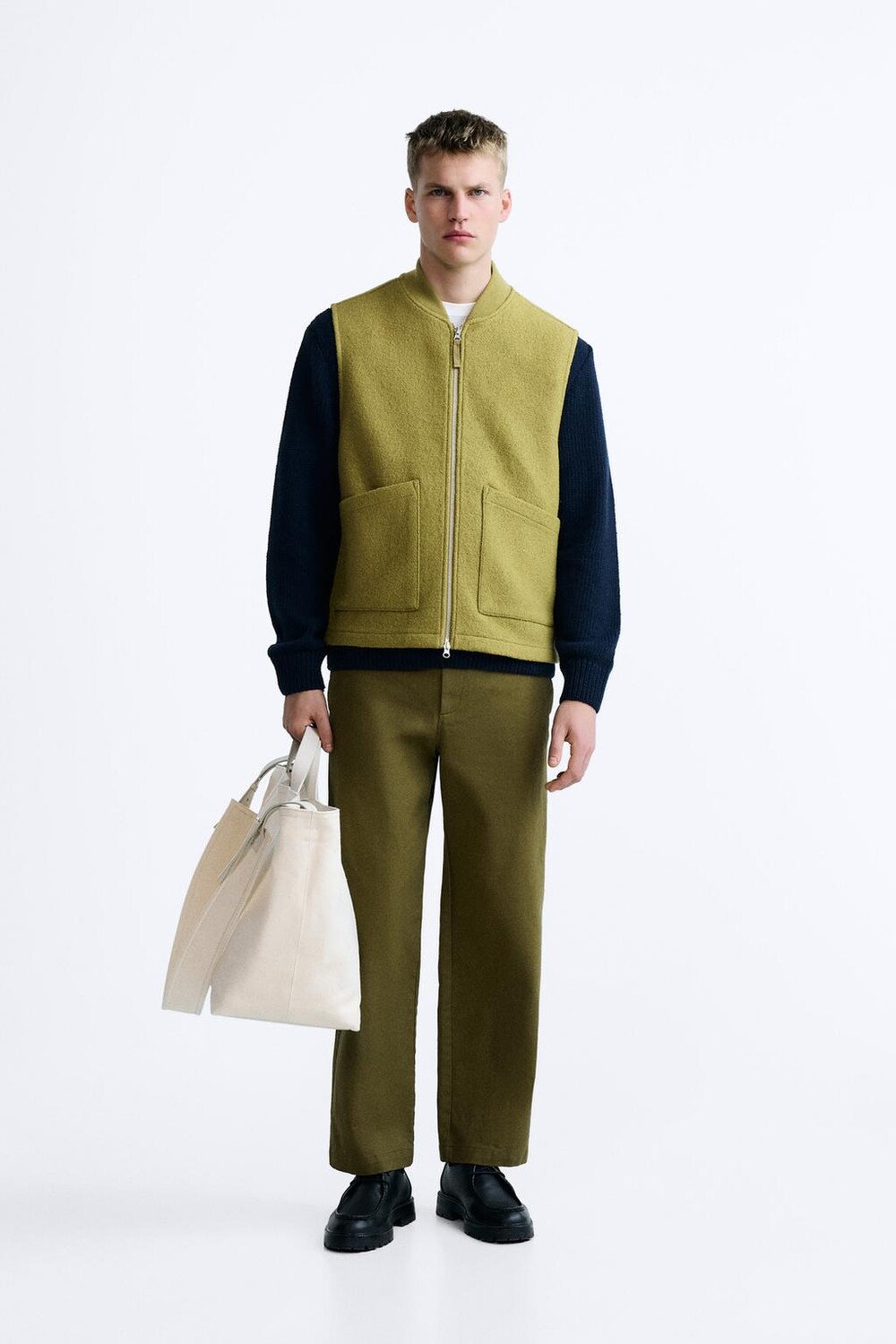 

Брюки-чиносы прямого кроя ZARA, оливково-зеленый