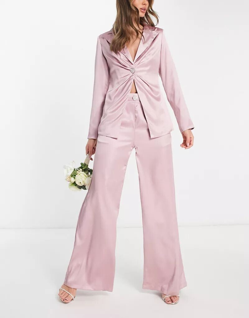 

Extro & Vert Bridesmaid плиссированные широкие брюки из атласа с пуговицами в форме сердца, украшенными стразами