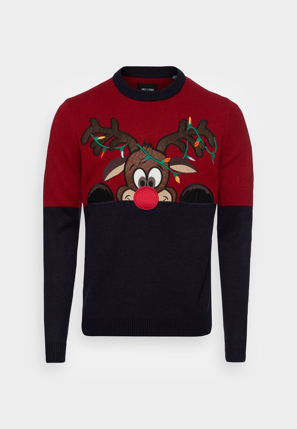 

Свитер Only & Sons Onsxmas Reg Block Crew Unisex, красный/темно-синий, Черный