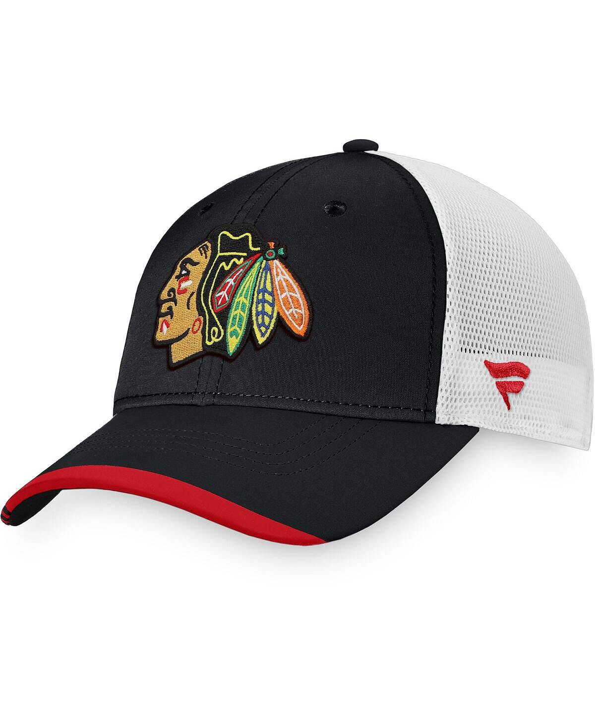 

Мужская фирменная черно-белая кепка с логотипом Chicago Blackhawks Authentic Pro Team в раздевалке Trucker Snapback Fanatics