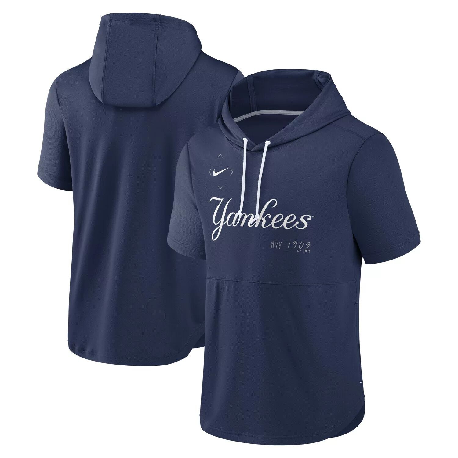 

Мужской темно-синий пуловер с капюшоном New York Yankees Springer с короткими рукавами Nike
