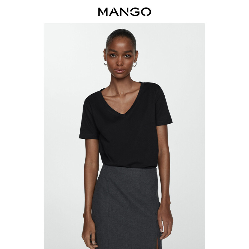 

Женская футболка Mango из чистого хлопка с v-образным вырезом, белый