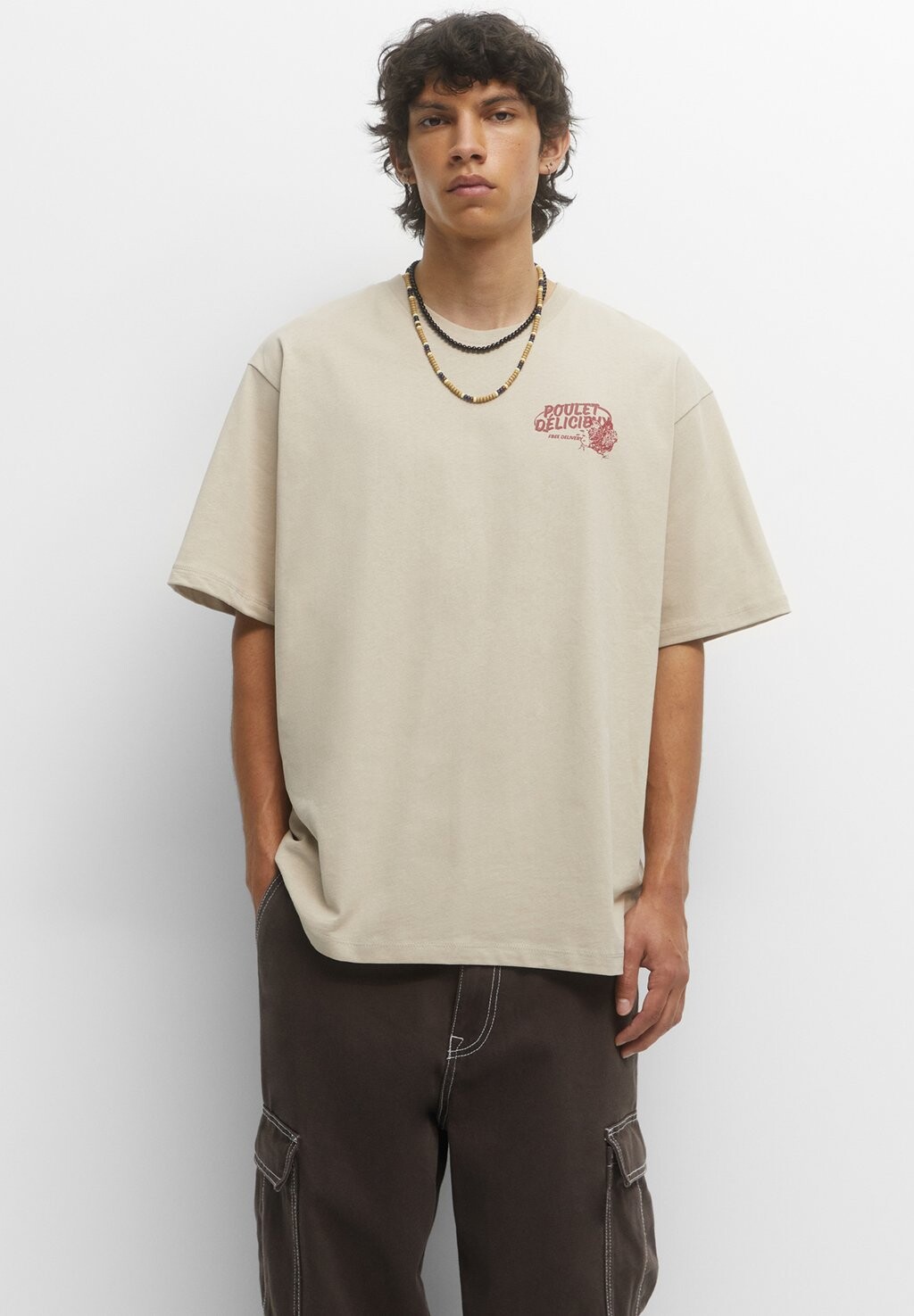 

Футболка с принтом PULL&BEAR, песочный, Бежевый