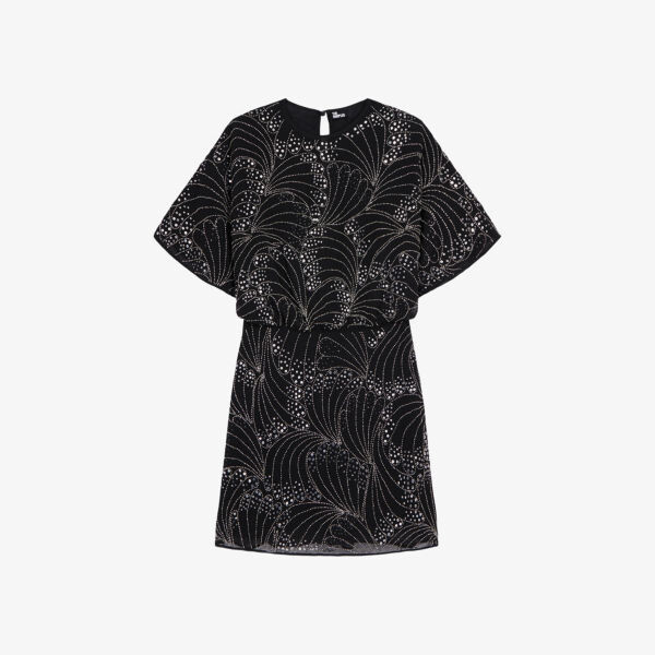 

Тканое мини-платье мини с короткими рукавами, украшенное пайетками The Kooples, черный