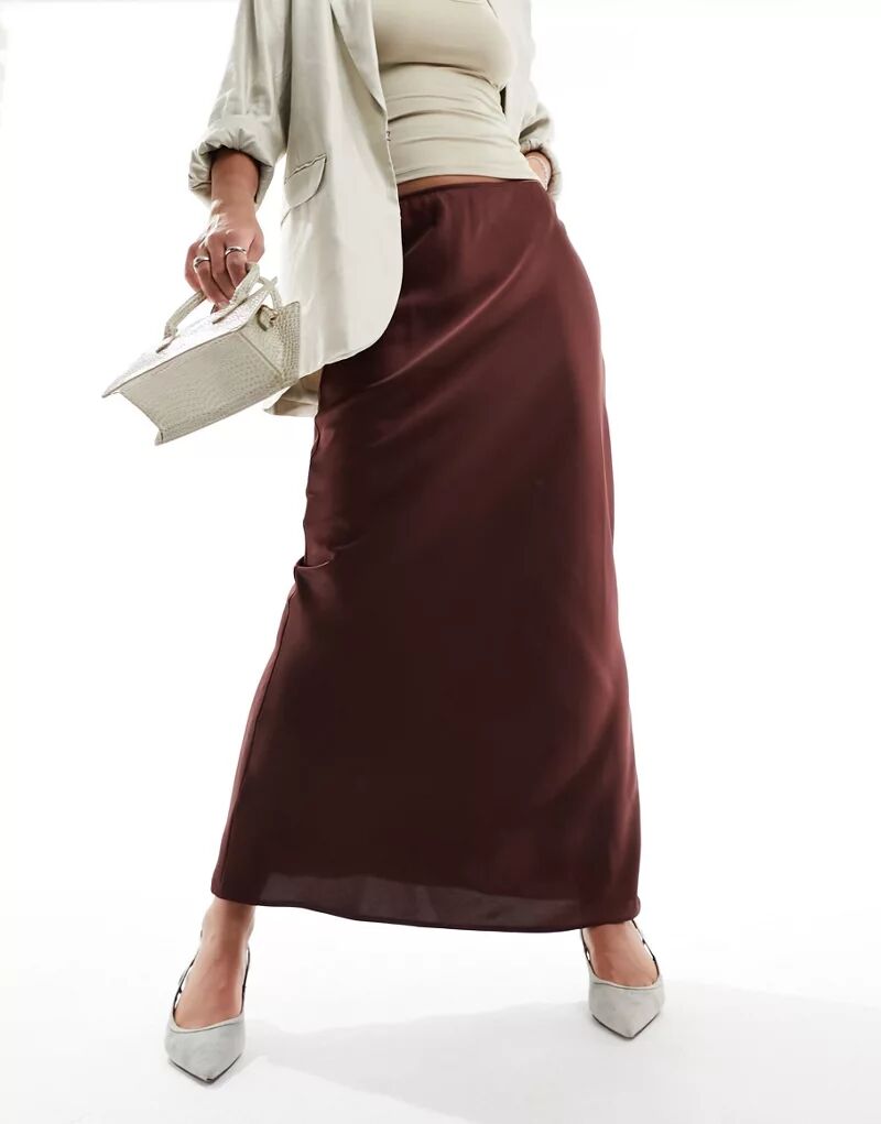 Асимметричная атласная юбка макси шоколадно-коричневого цвета ASOS