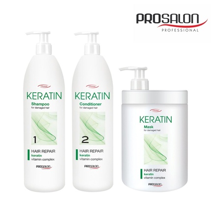 Кератиновый восстанавливающий шампунь и кондиционер для сухих поврежденных волос, Prosalon