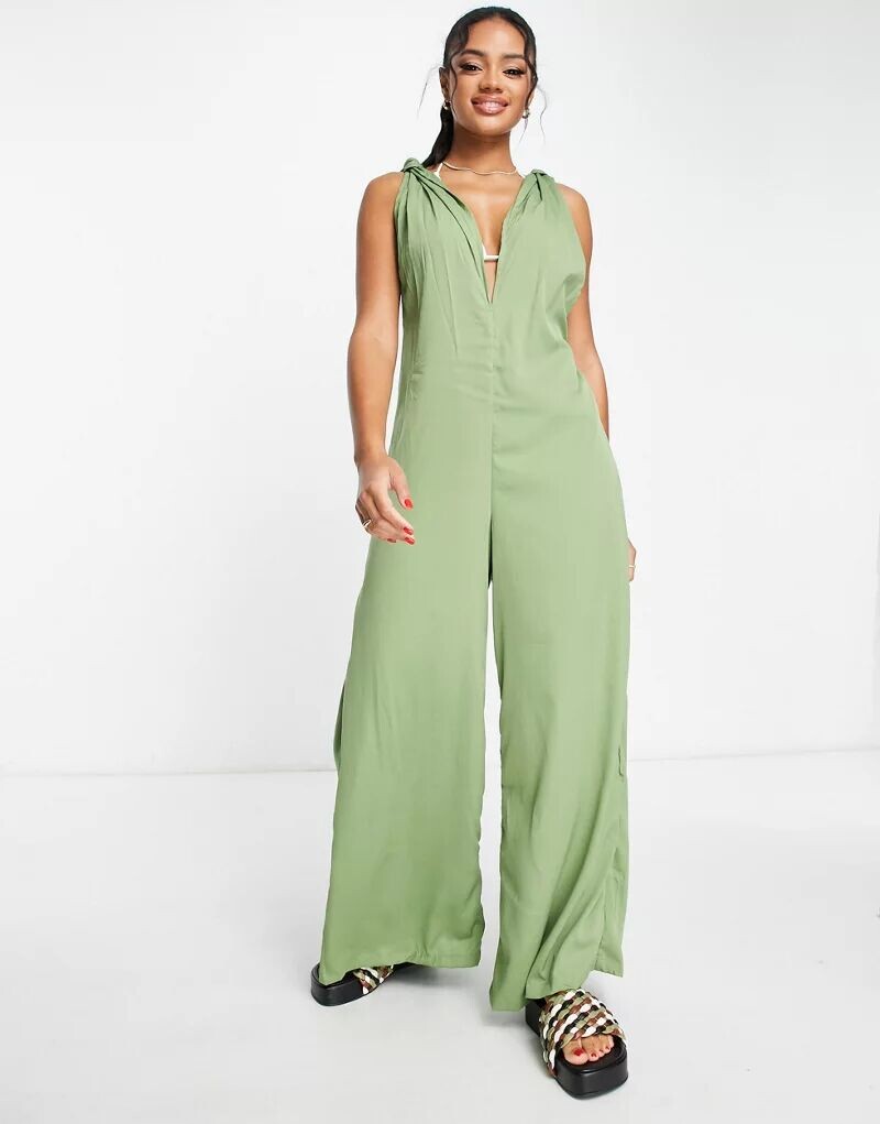

Широкий пляжный комбинезон цвета хаки ASOS