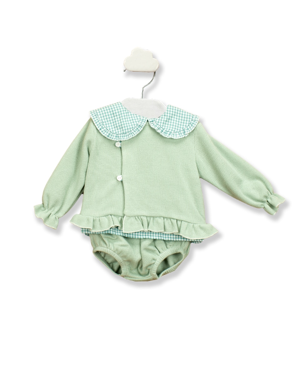 Комплект из трех предметов для девочки, зеленый, 100% хлопок, с рюшами BABIDÚ, зеленый платье с длинными рукавами из газовой хлопчатобумажной ткани 3 года 94 см розовый