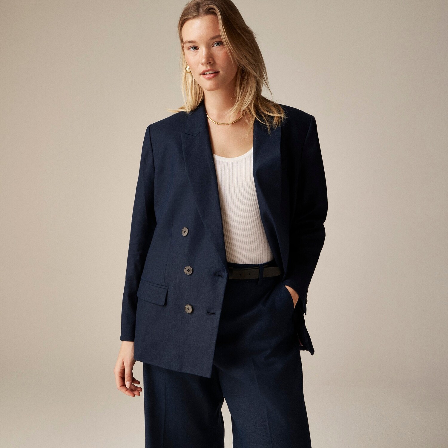 

Двубортный блейзер из эластичной льняной ткани J.Crew, синий