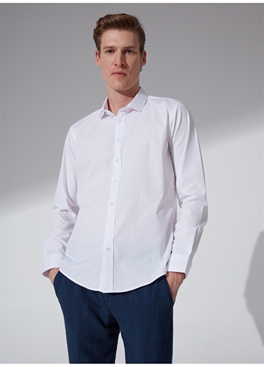 

Обычная белая мужская рубашка Slim Fit с классическим воротником Süvari