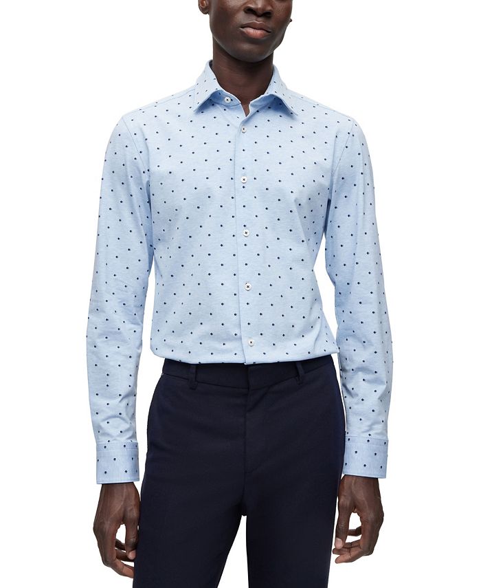 Мужская рубашка узкого кроя с принтом Hugo Boss, цвет Light, Pastel Blue цена и фото