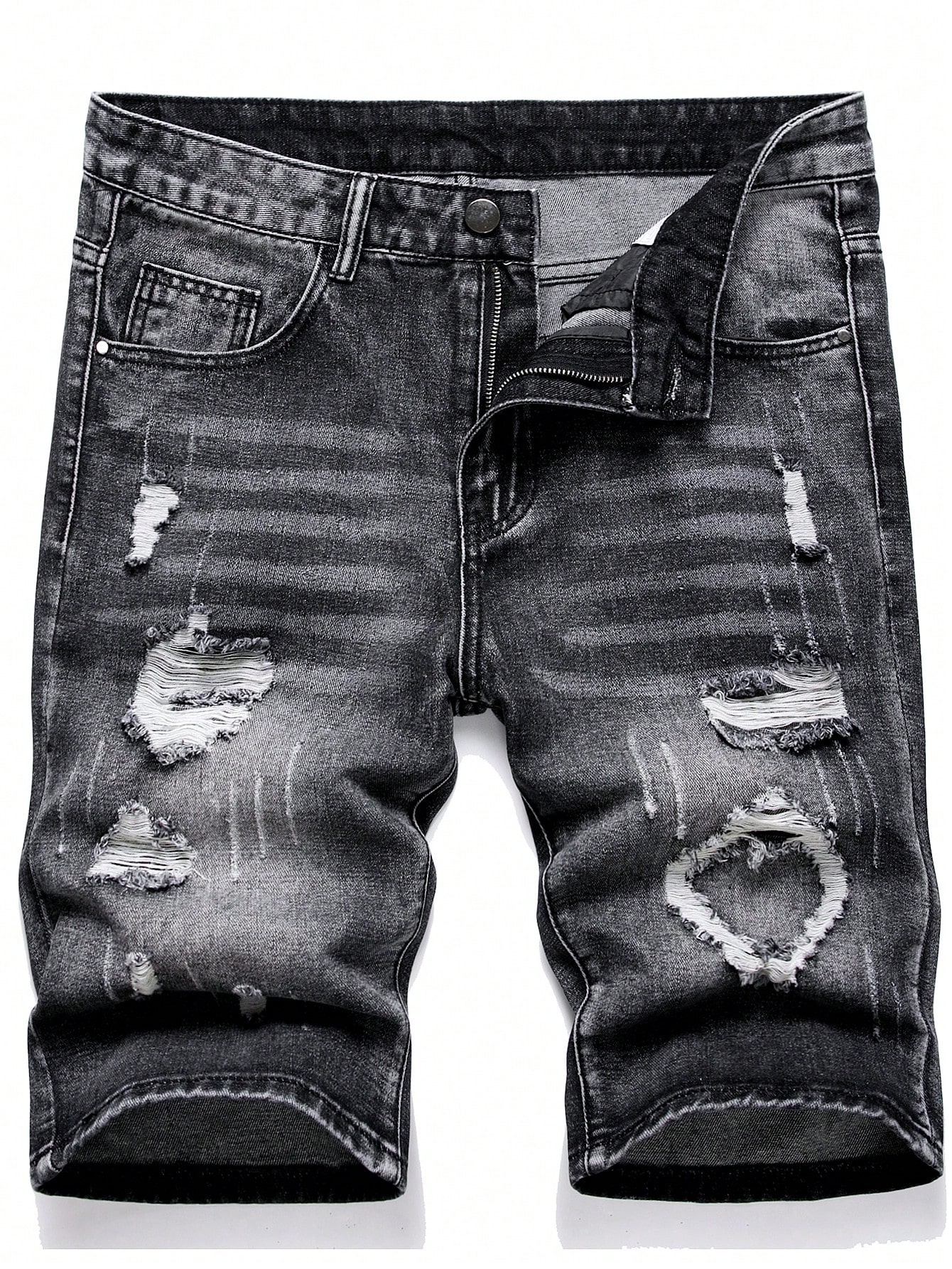 Мужские джинсовые шорты с потертостями в европейском и американском стиле, черный фото