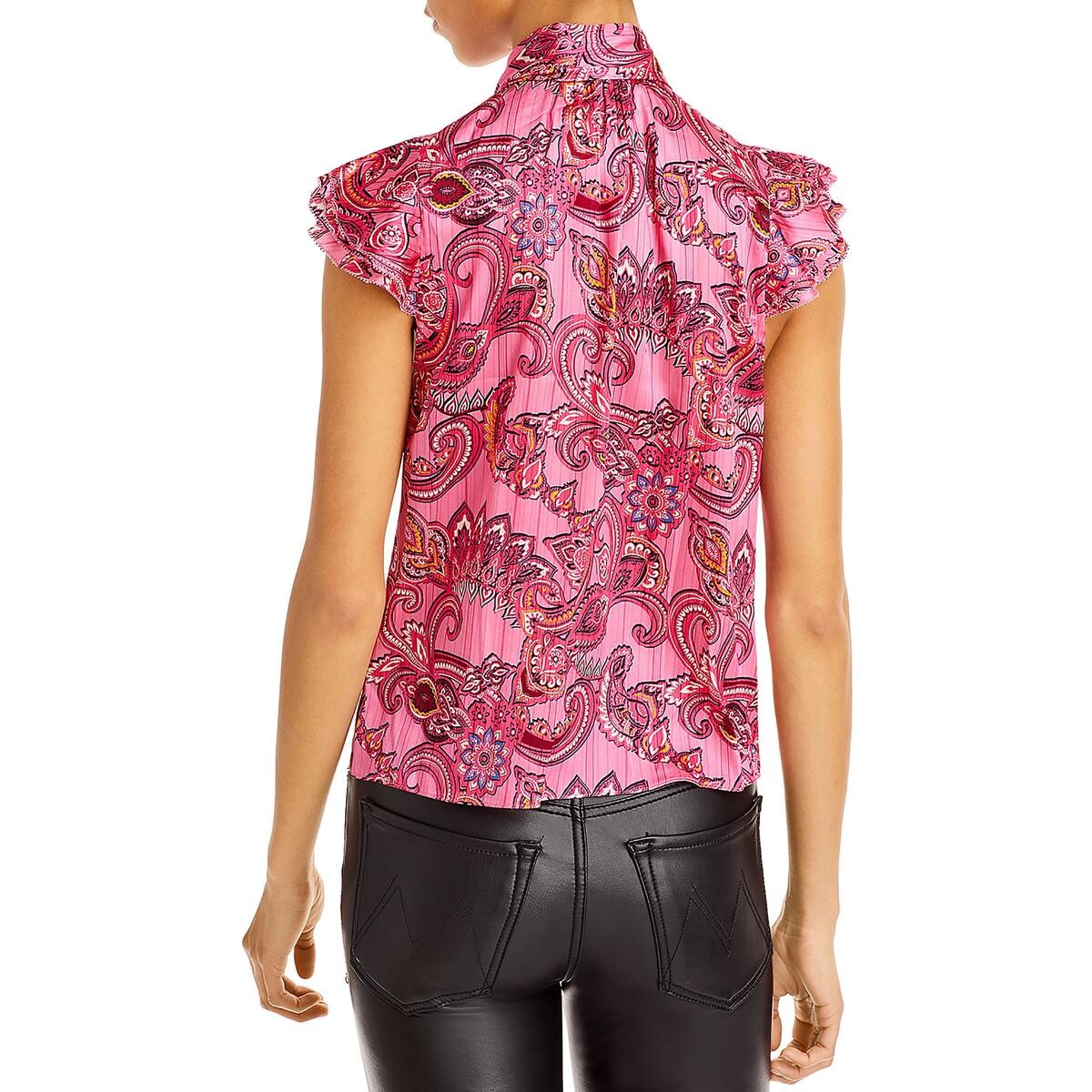 

Женская шелковая блузка с завязками на шее Alice and Olivia, цвет Spring Paisley French Rose