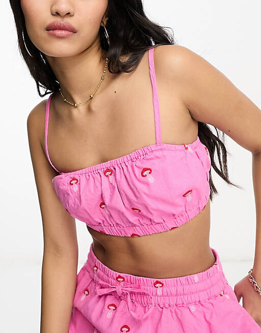 

Розовый комбинезон-бралет с вышивкой в виде грибов ASOS DESIGN