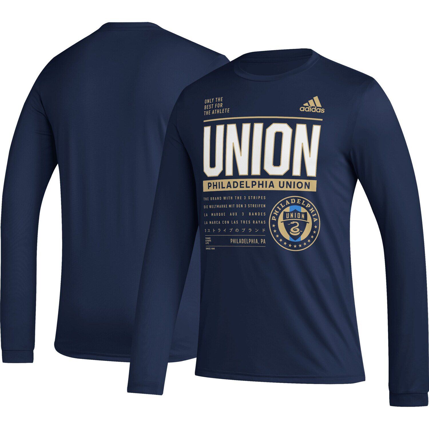 

Мужская темно-синяя футболка с длинным рукавом Philadelphia Union Club DNA adidas, Синий