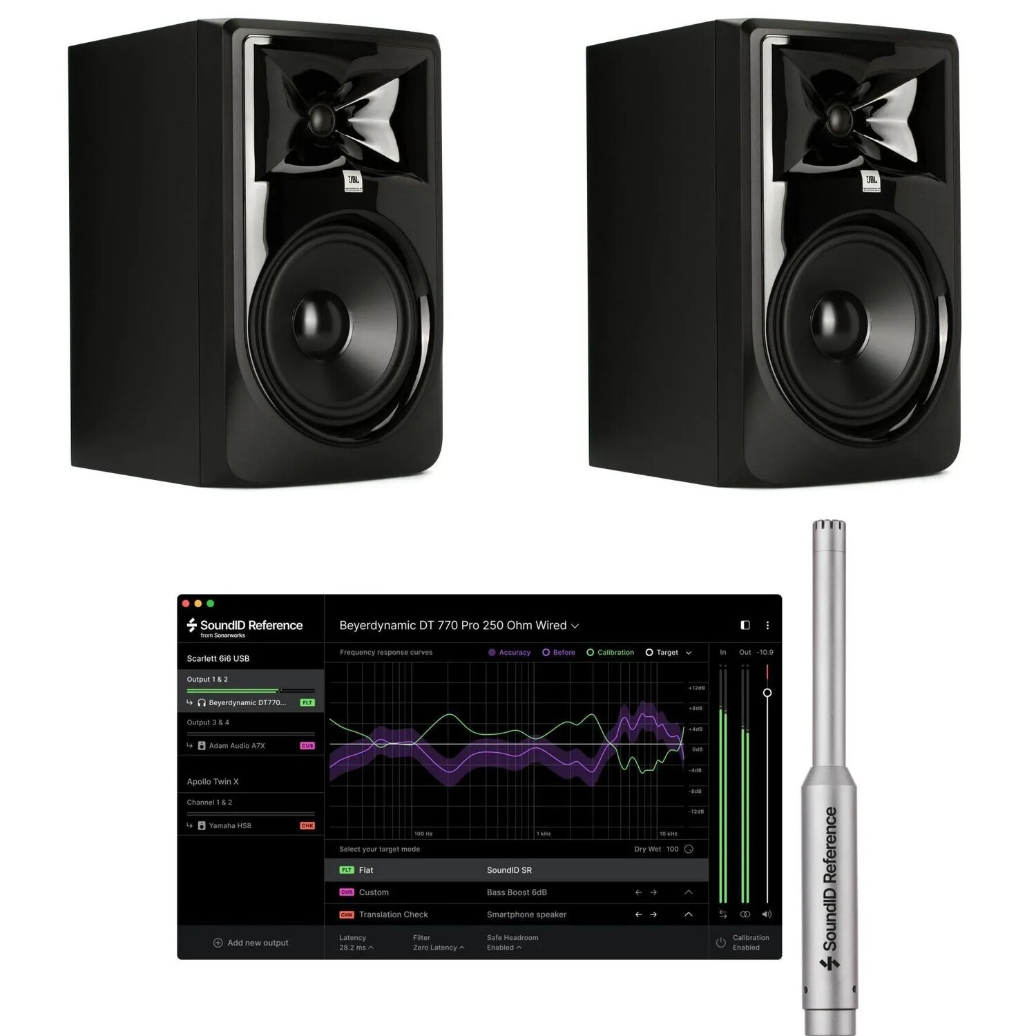 

Пара 8-дюймовых активных студийных мониторов JBL 308P MkII и комплект программного обеспечения для калибровки