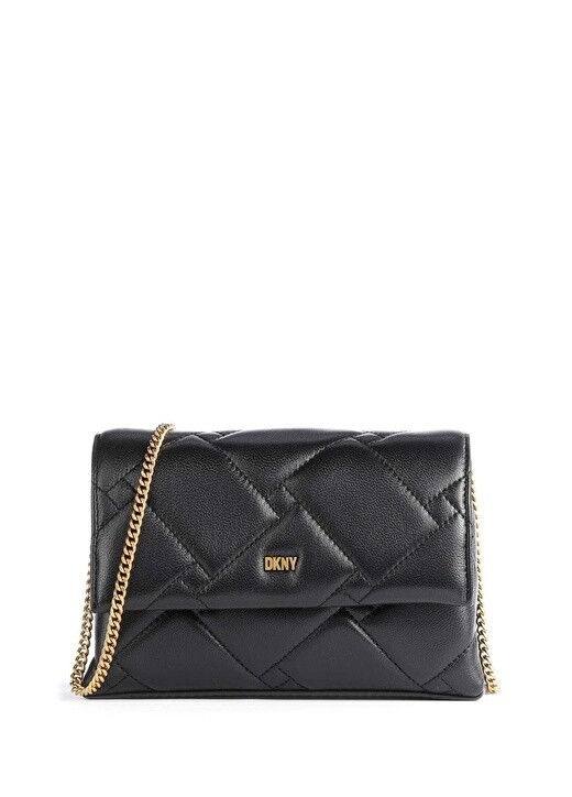 

Черно-золотая женская кожаная сумка через плечо на магните Dkny