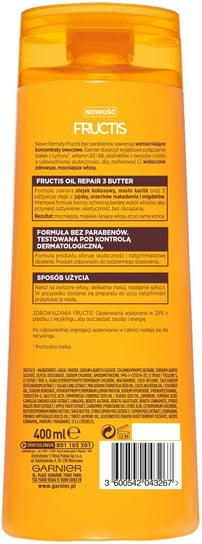 Масло Fructis Oil Repair 3, Укрепляющий шампунь для очень сухих и поврежденных волос, 400 мл Garnier