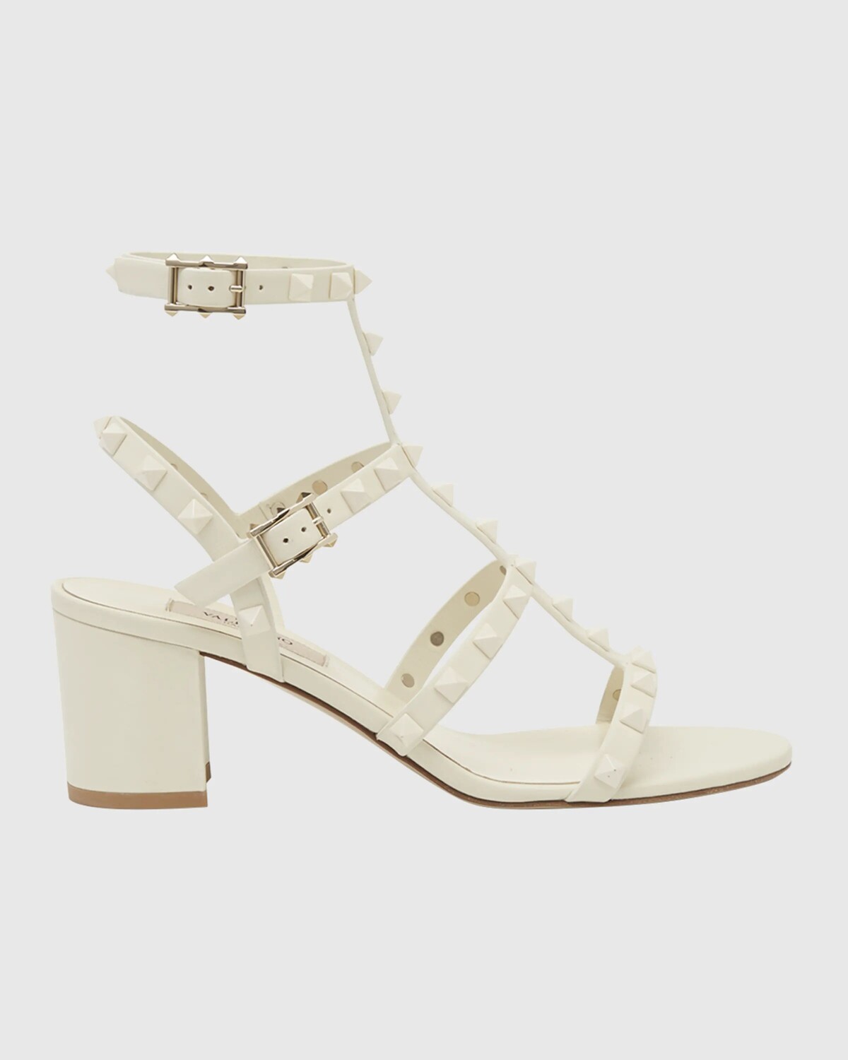 

Сандалии Rockstud с двумя ремешками в клетку Valentino Garavani, слоновая кость