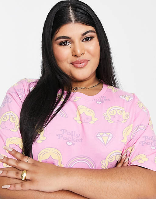 

Эксклюзивная розовая футболка для сна Polly Pocket ASOS DESIGN Curve