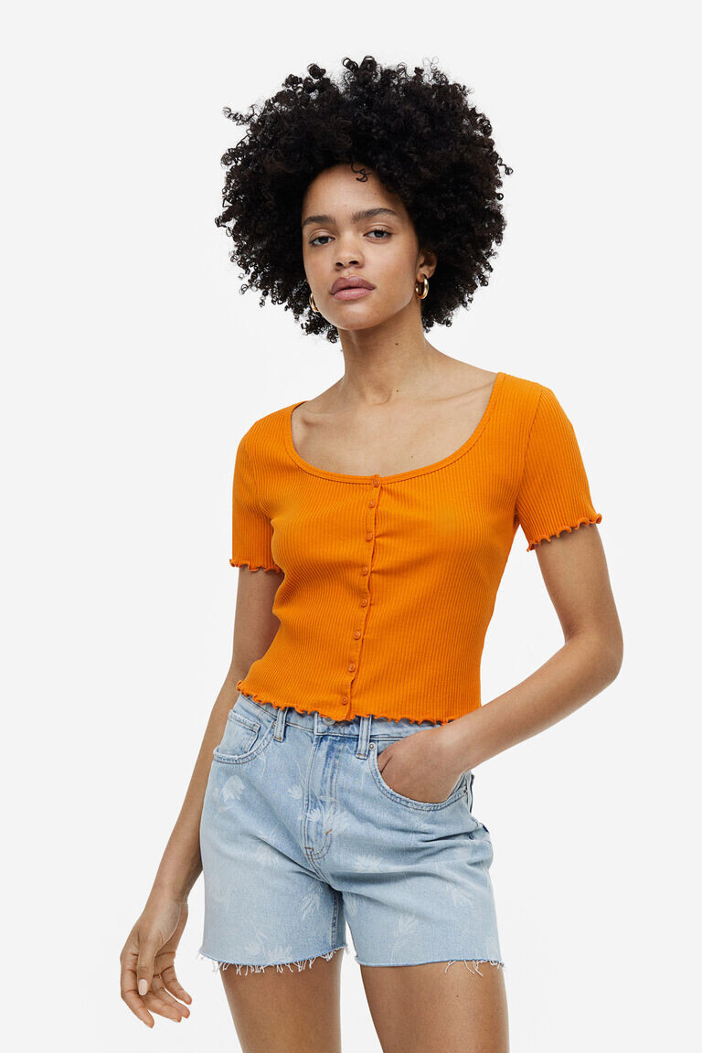 

Топ в рубчик на пуговицах спереди H&M, оранжевый
