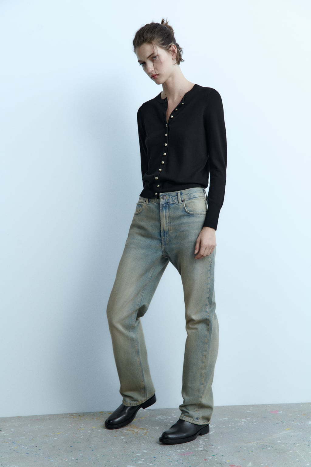 

Трикотажный топ с вырезами и завязками ZARA, черный