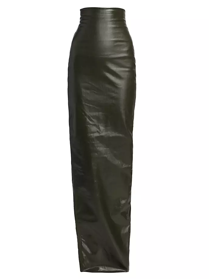 

Джинсовая юбка со столбиками, лакированная грязью Rick Owens, цвет forest