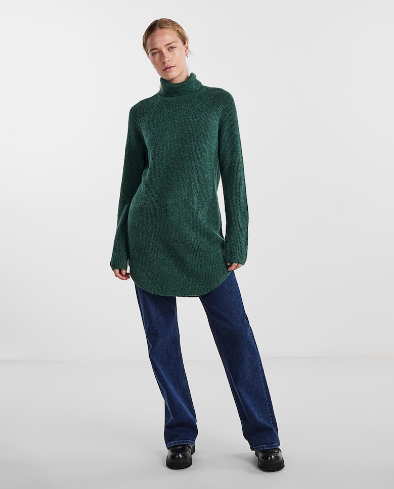 цена Женский длинный свитер с высоким воротником Pieces, зеленый