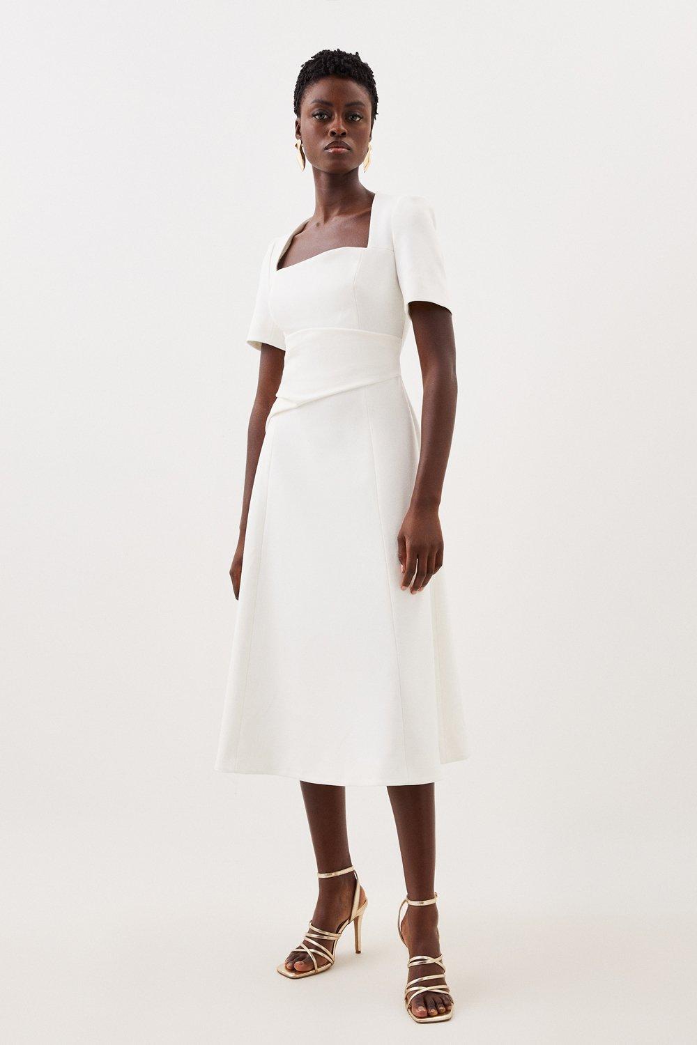 Индивидуальное платье с пышной юбкой и асимметричной деталью из структурированного крепа Karen Millen, белый многослойная юбка миди next