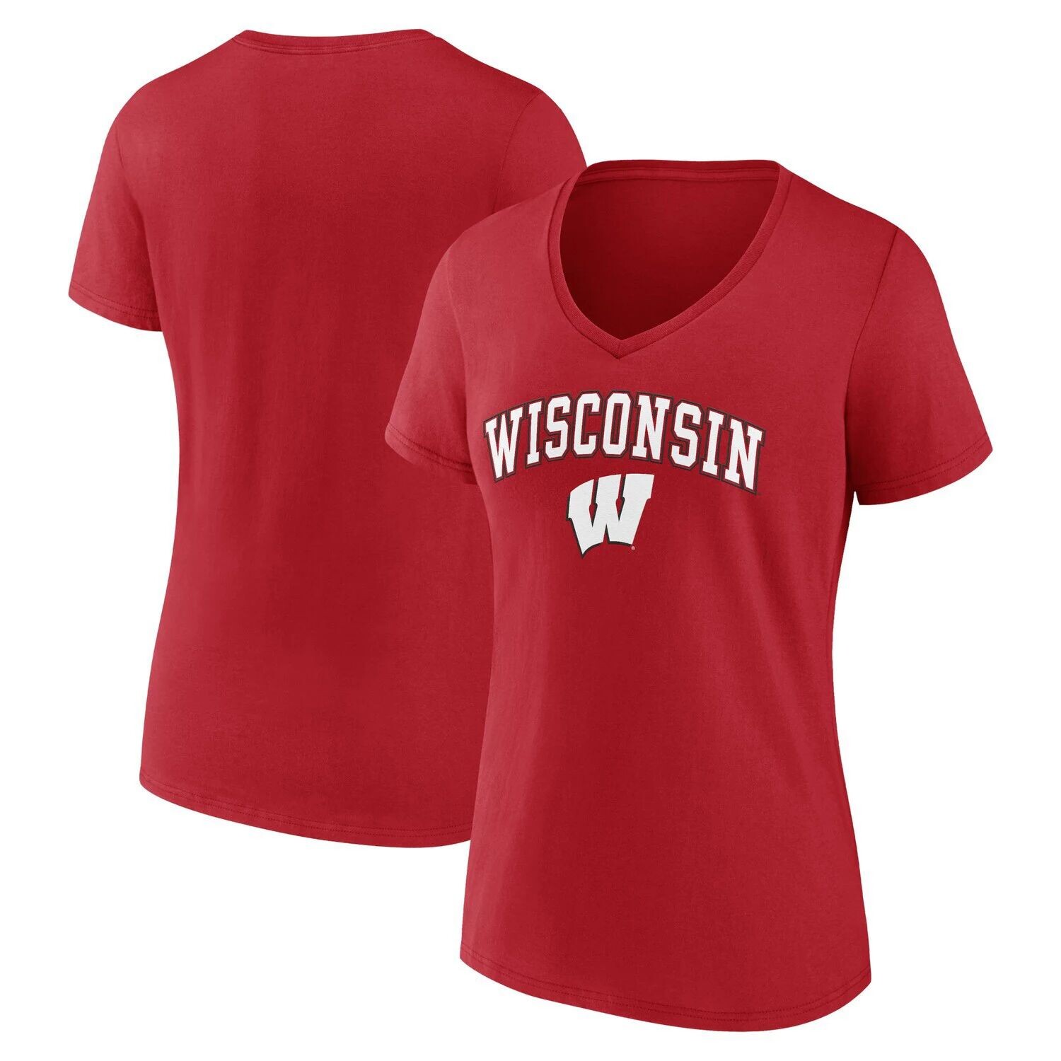 

Женская футболка Fanatics Red Wisconsin Badgers Evergreen Campus с v-образным вырезом Fanatics
