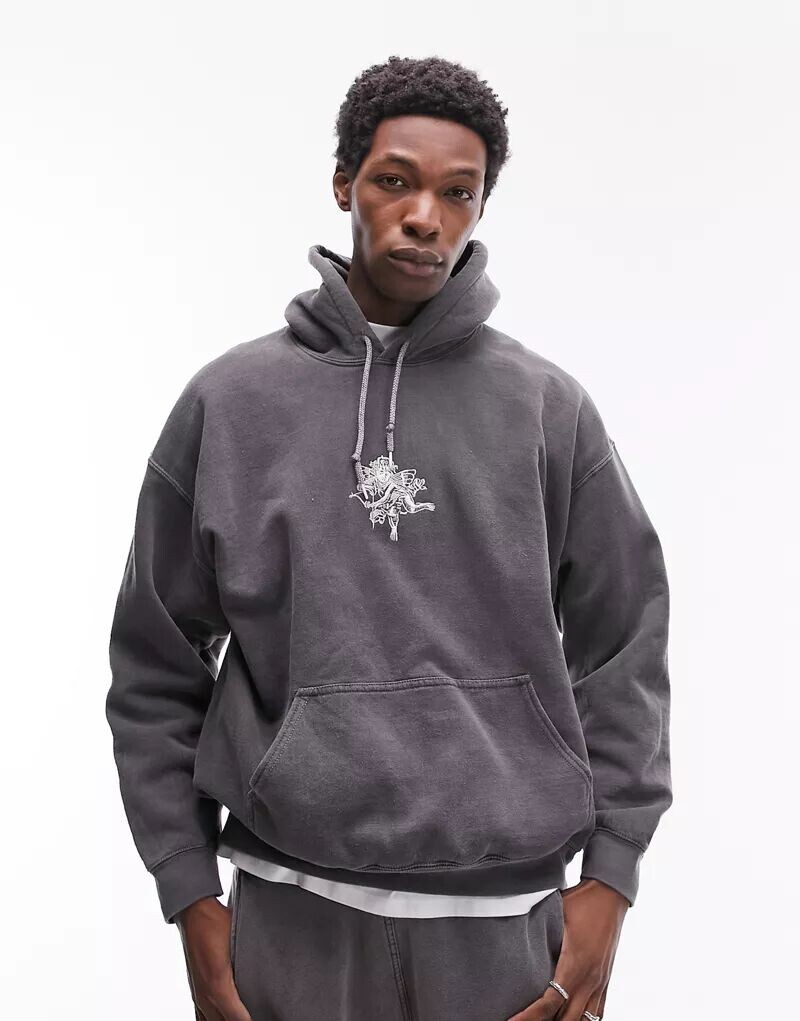 

Черная толстовка оверсайз с вышивкой купидона Topman