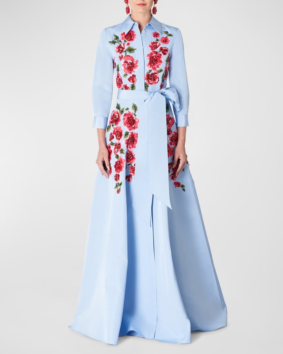 

Платье-тренч с поясом и цветочной вышивкой Carolina Herrera