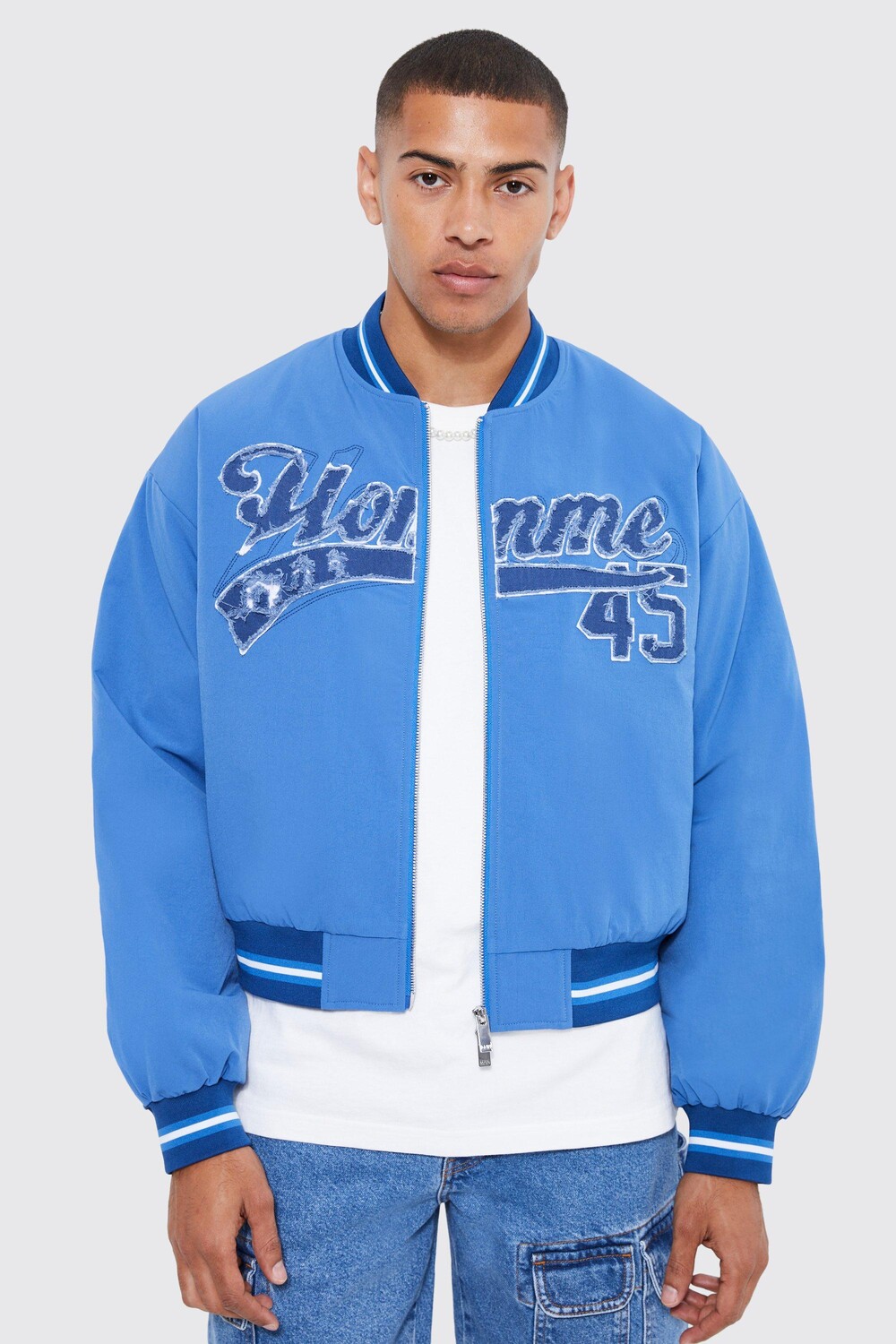 

Универсальная куртка boxy homme из стирного нейлона Boohoo, синий