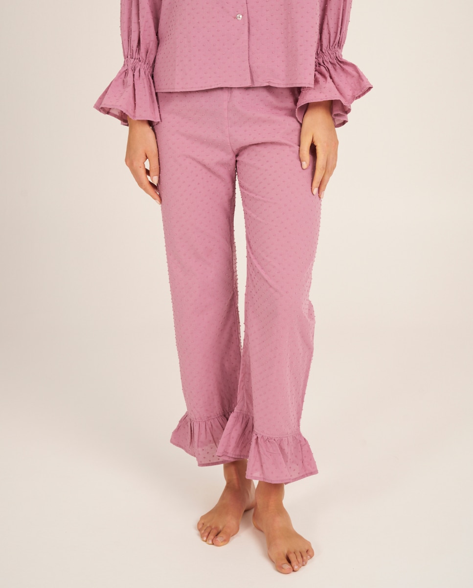 Женские пижамные брюки с рюшами на щиколотках и микропринтом в тон Bohodot, розовый цена и фото