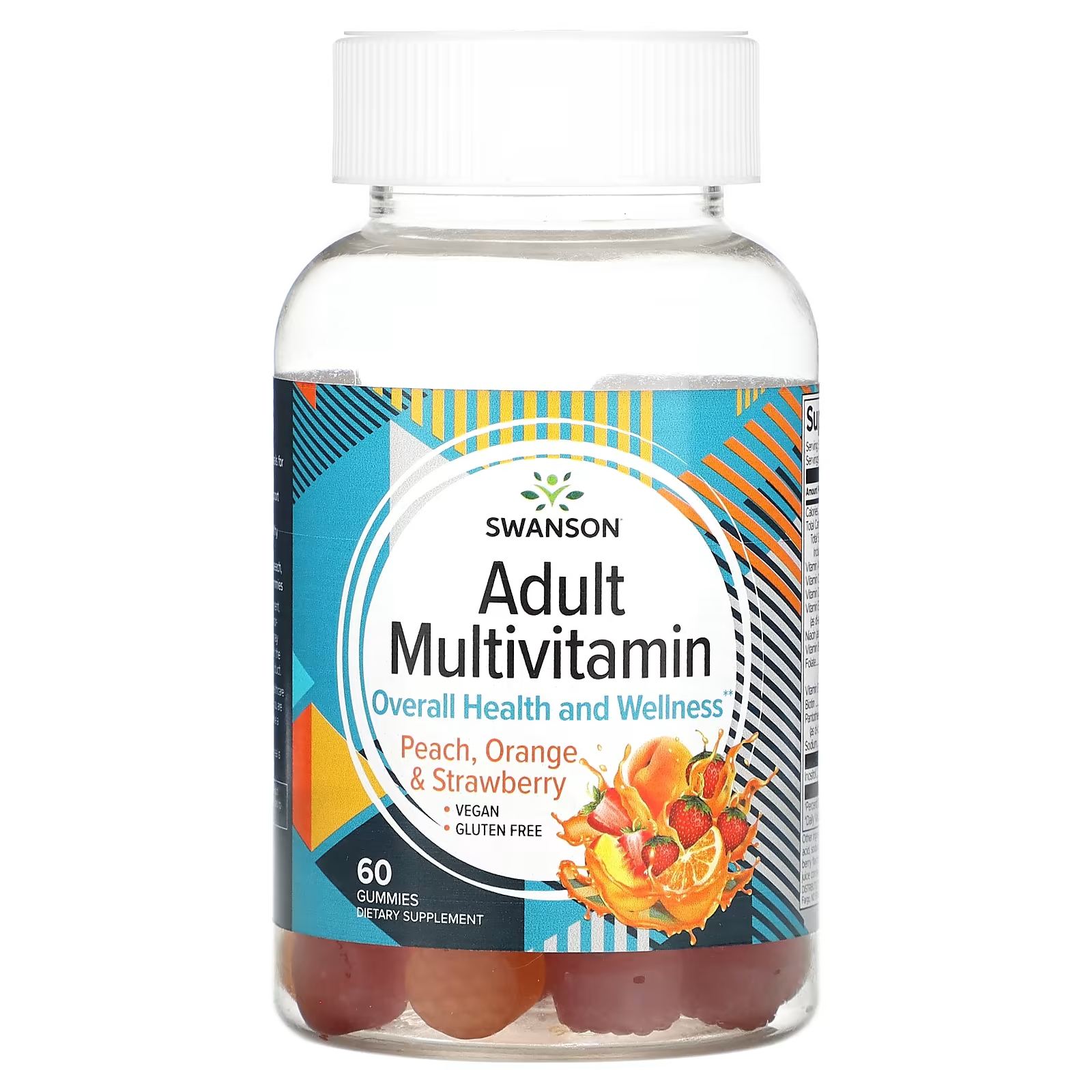 Мультивитамины Swanson для взрослых с персиком, апельсином и клубникой, 60 жевательных таблеток swanson мультивитамины для взрослых персик апельсин и клубника 60 жевательных таблеток