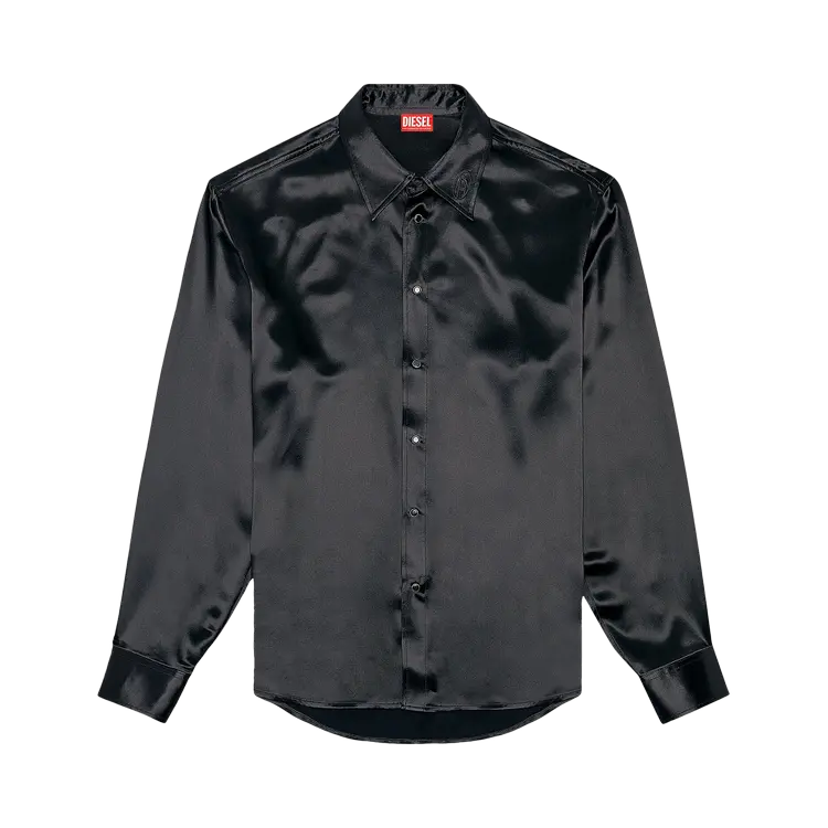 

Рубашка Diesel Ricco Logo Embroidered Satin 'Deep Black', черный