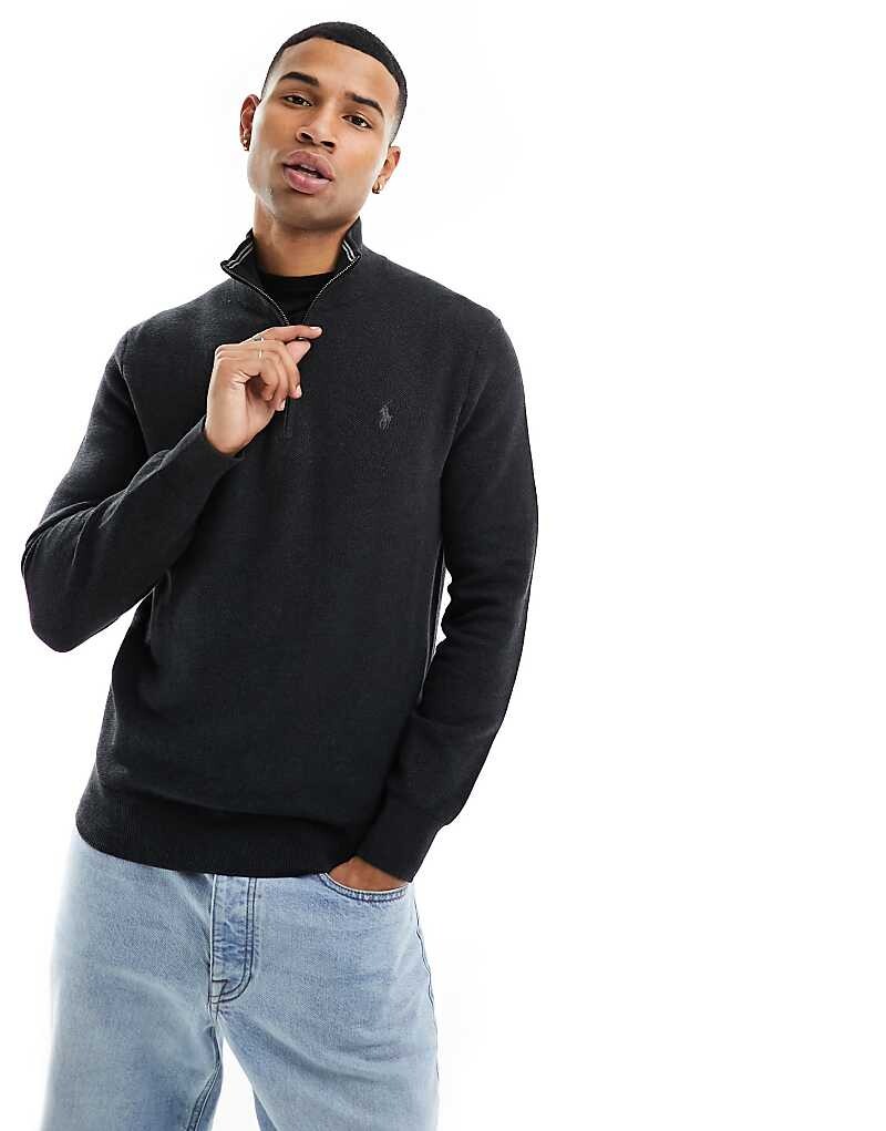 

Свитер графитового меланжевого цвета из плотного хлопка Polo Ralph Lauren с логотипом и молнией на шее