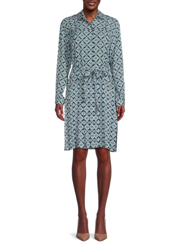 

Шелковое платье с принтом и поясом Bottega Veneta, цвет Light Blue