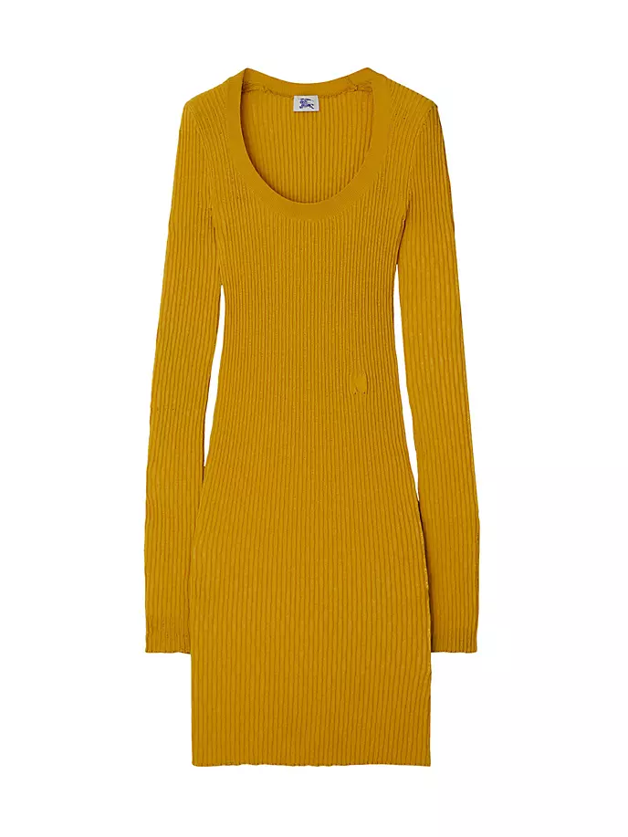 цена Платье-свитер узкого кроя из смесовой шерсти ребристой вязки Burberry, цвет pear