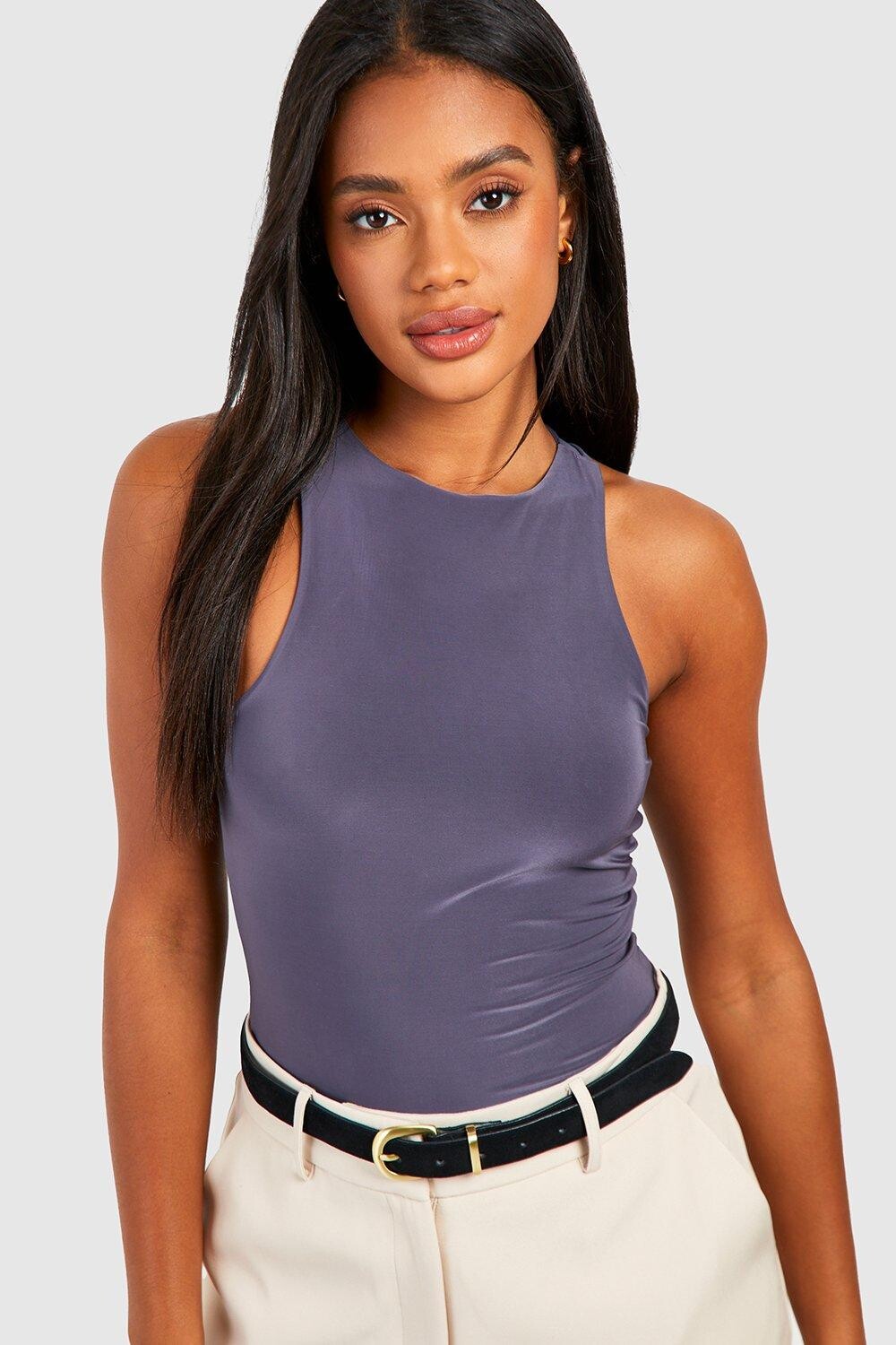 

Двухслойный боди racer neck Boohoo, сиреневый