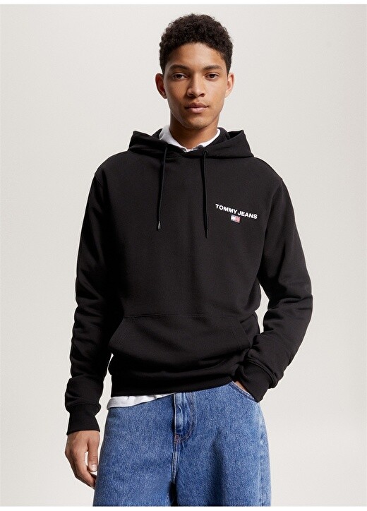 

Черная мужская толстовка с воротником с капюшоном Tommy Jeans, Черный