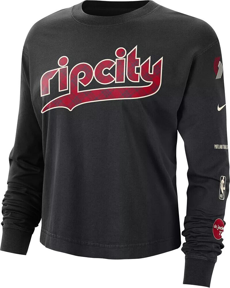

Женская черная футболка с длинным рукавом Nike City Edition Portland Trail Blazers 2023-24