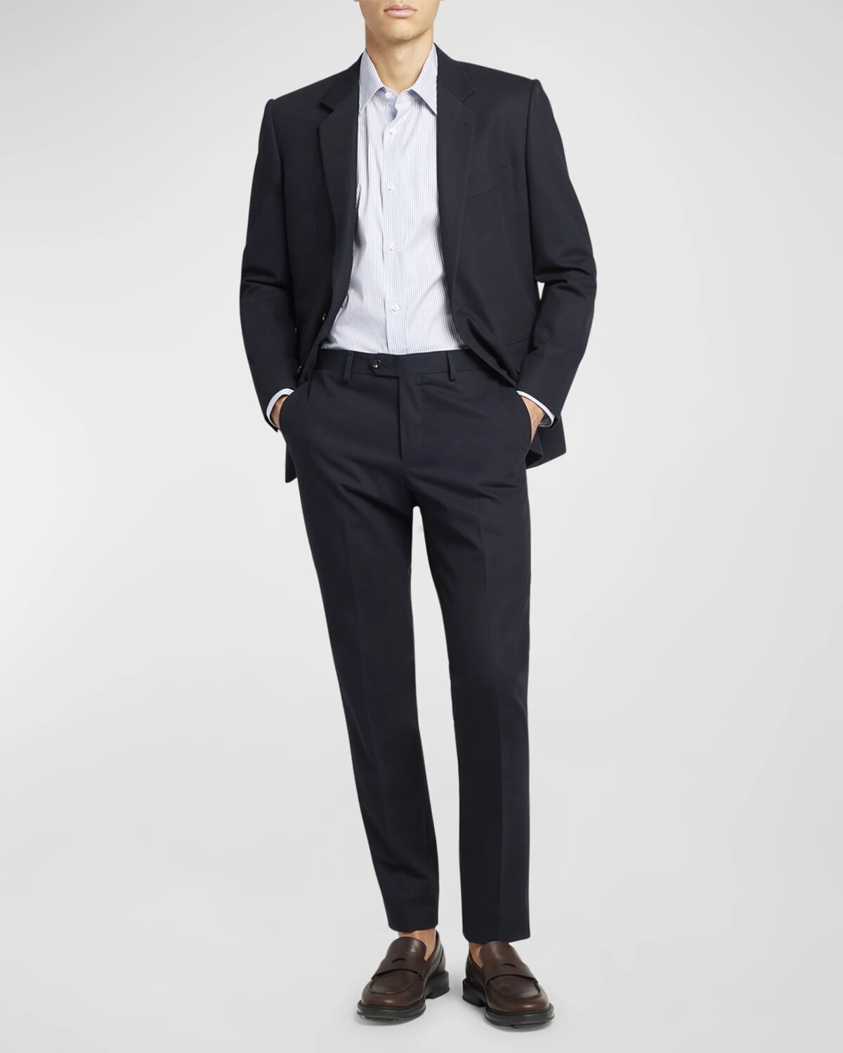 

Мужской костюм современного кроя из хлопка и шерсти Loro Piana, цвет Blue Navy