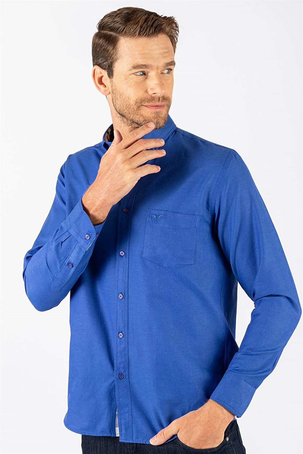 Классическая хлопковая простая мужская оксфордская рубашка с саксофоном, синяя рубашка TUDORS, саксофон