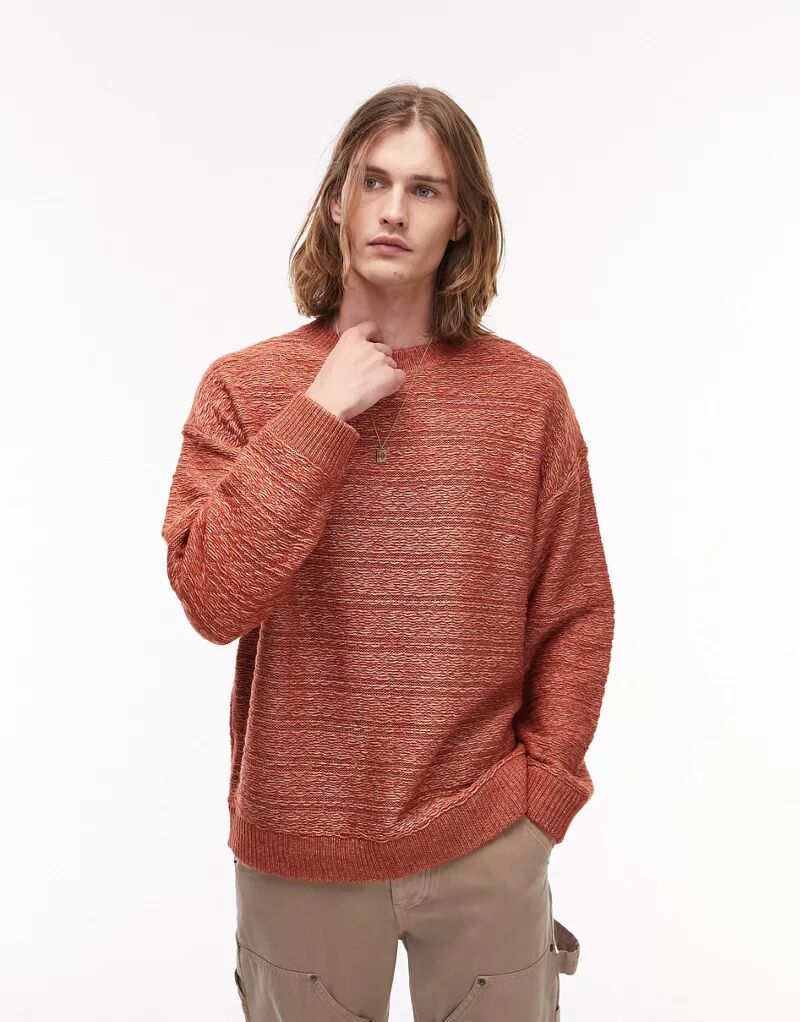 Ржавый фактурный сетчатый свитер Topman