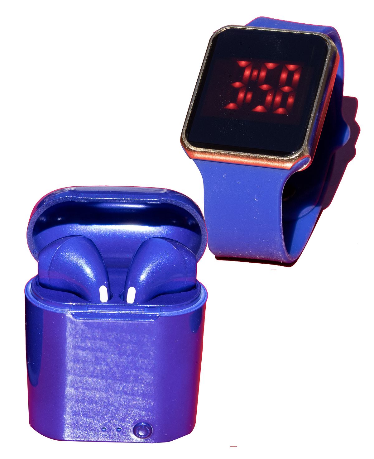 Унисекс светодиодные сенсорные часы и беспроводные наушники с портативным чехлом для зарядки Ztech серьги blue gold