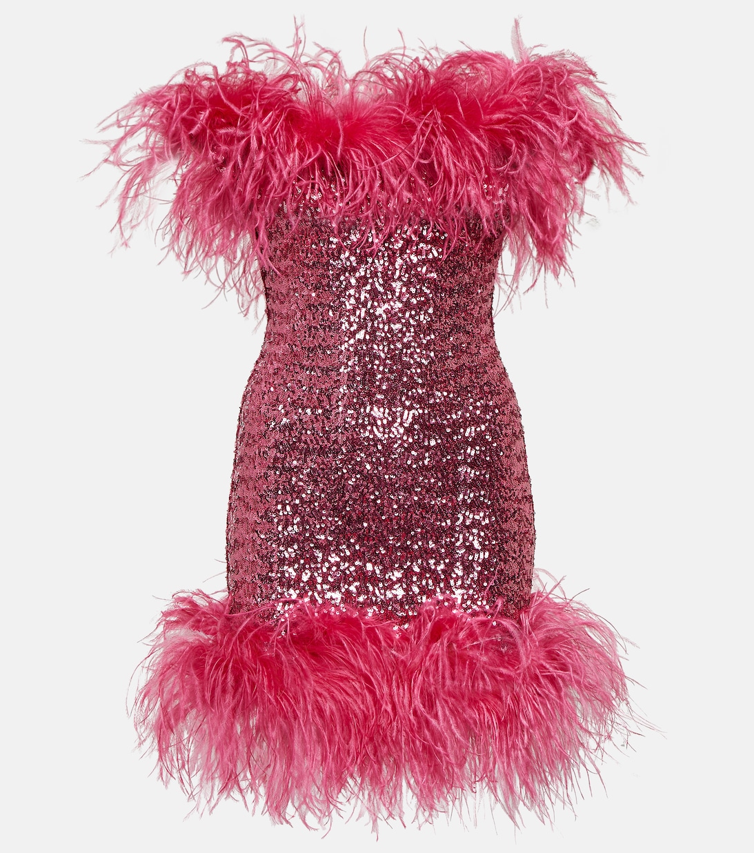 Мини-платье с пайетками и отделкой перьями OSÉREE, розовый