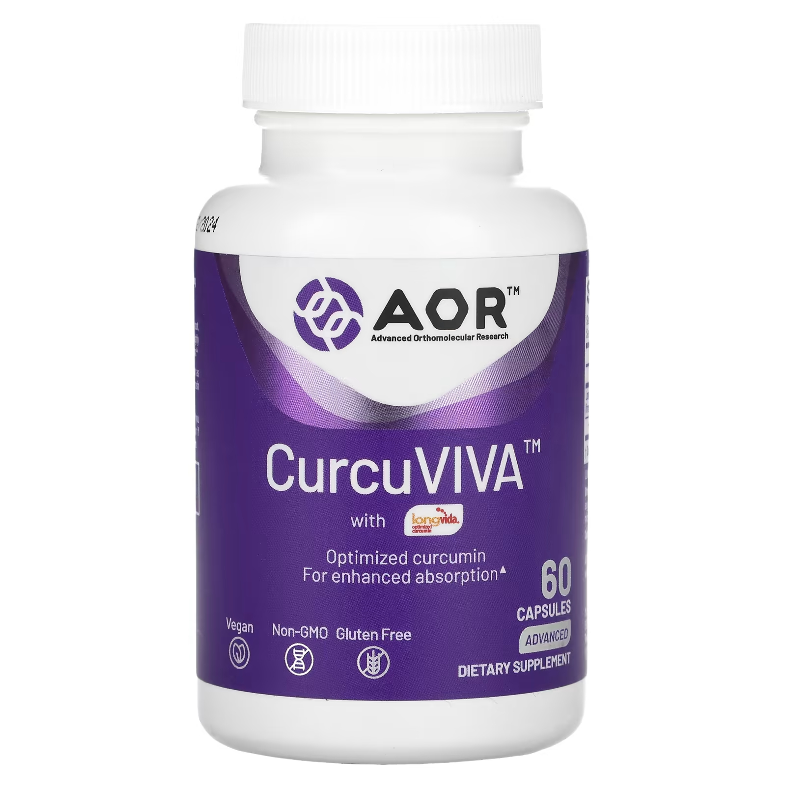 цена Передовые ортомолекулярные исследования AOR CurcuViva с капсулами LongVida 60 Advanced Orthomolecular Research AOR